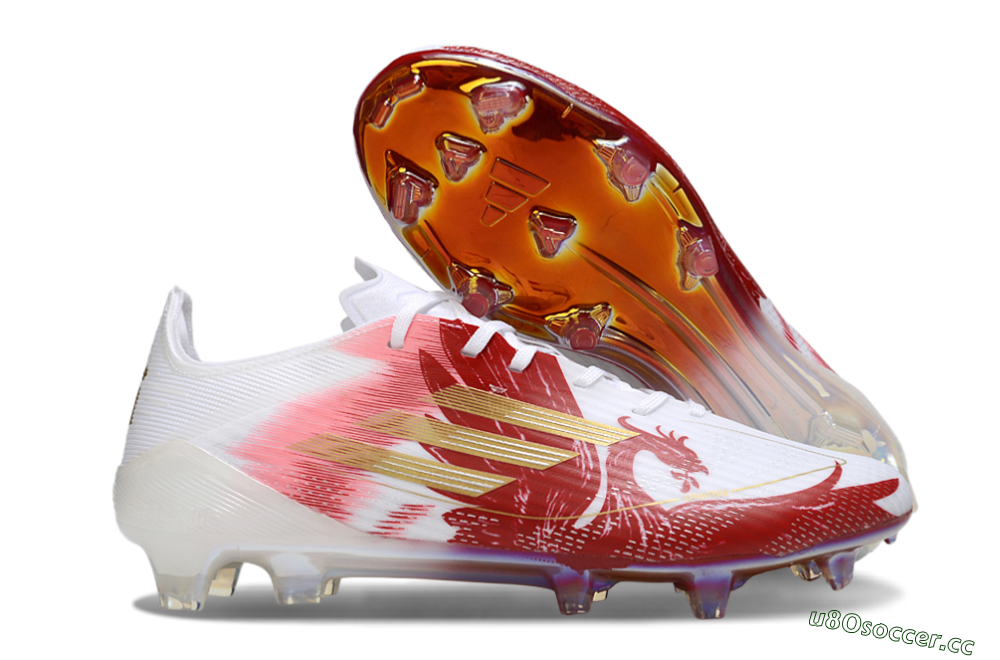 Men's Adidas F50 Pro FG Firm Ground Low-Tops Football Boots - White/Red/Gold 2
