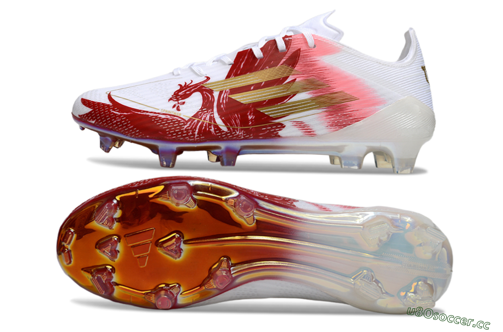Men's Adidas F50 Pro FG Firm Ground Low-Tops Football Boots - White/Red/Gold 1