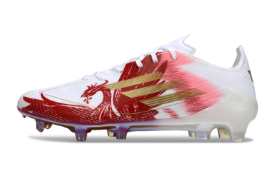 Men's Adidas F50 Pro FG Firm Ground Low-Tops Football Boots - White/Red/Gold