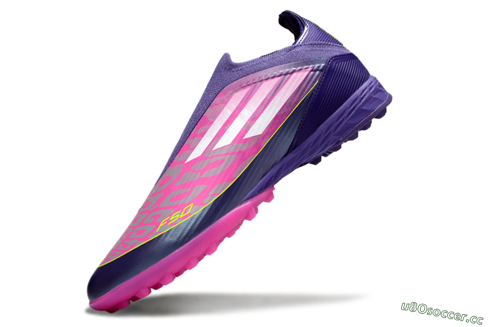 Unisex Adidas F50 Elite Laceless TF Artificial Turf Low-Tops Football Shoes - Pink/Purple/Yellow 6