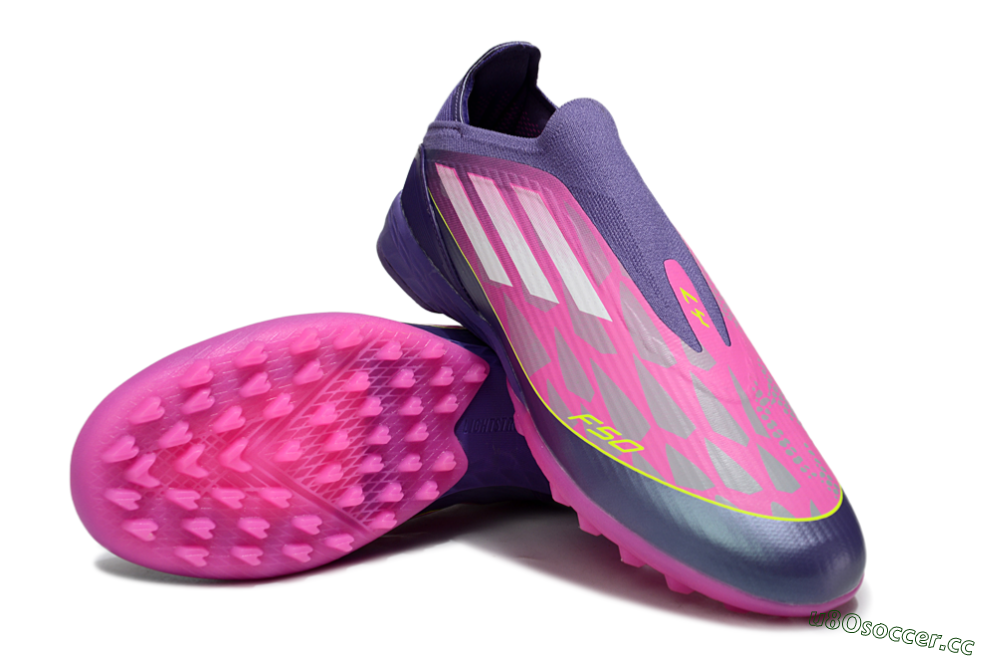 Unisex Adidas F50 Elite Laceless TF Artificial Turf Low-Tops Football Shoes - Pink/Purple/Yellow 4