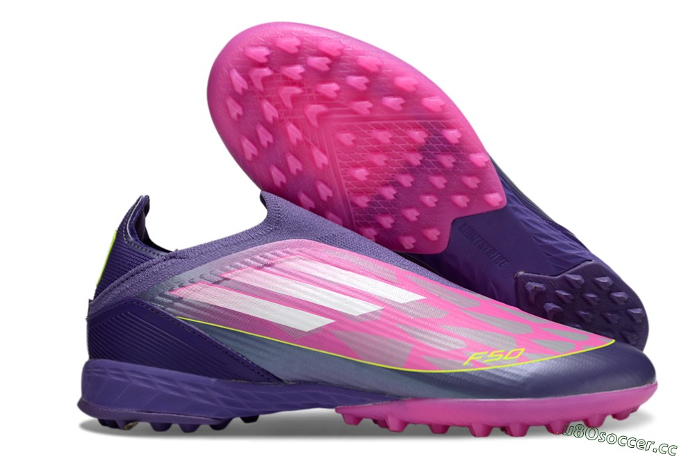 Unisex Adidas F50 Elite Laceless TF Artificial Turf Low-Tops Football Shoes - Pink/Purple/Yellow 2