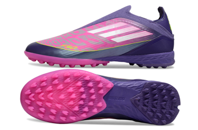 Unisex Adidas F50 Elite Laceless TF Artificial Turf Low-Tops Football Shoes - Pink/Purple/Yellow