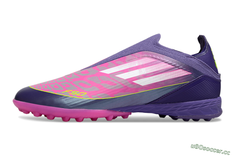 Unisex Adidas F50 Elite Laceless TF Artificial Turf Low-Tops Football Shoes - Pink/Purple/Yellow 0