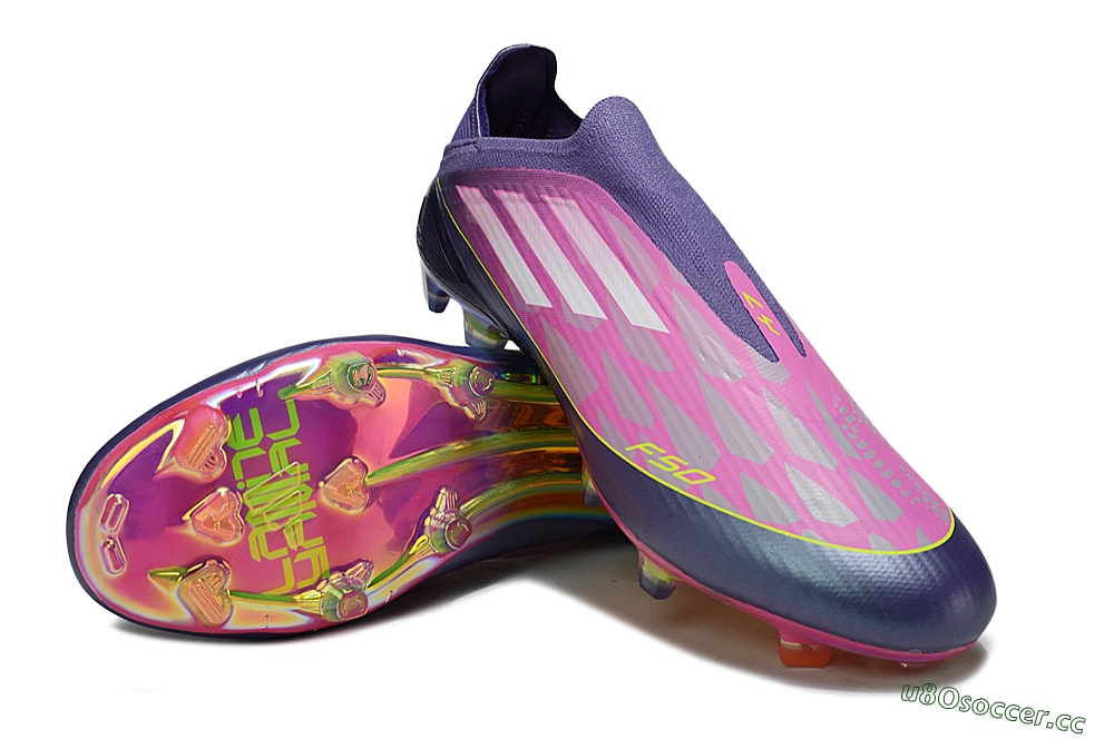 Unisex Adidas F50 Elite Laceless FG Firm Ground Low-Tops Football Boots - Pink/Purple/Yellow 4