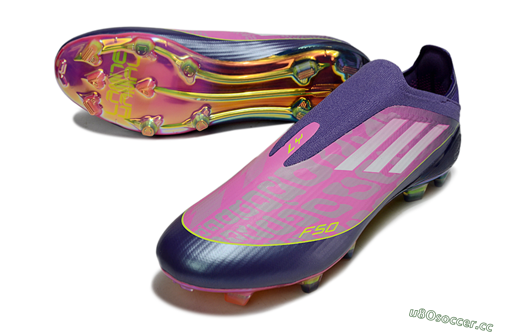 Unisex Adidas F50 Elite Laceless FG Firm Ground Low-Tops Football Boots - Pink/Purple/Yellow 3