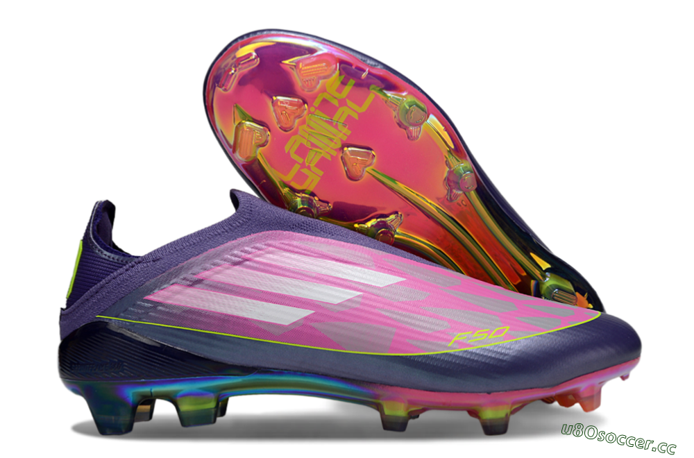 Unisex Adidas F50 Elite Laceless FG Firm Ground Low-Tops Football Boots - Pink/Purple/Yellow 2