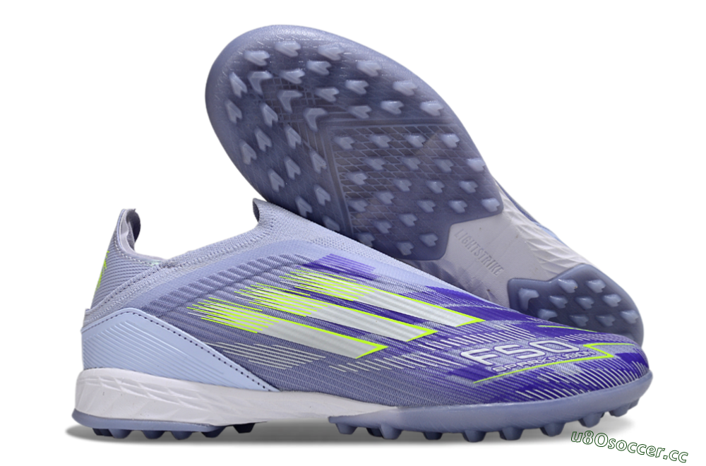 Unisex Adidas F50 Elite Laceless TF Artificial Turf Low-Tops Football Shoes - Blue/Yellow/Silver 2