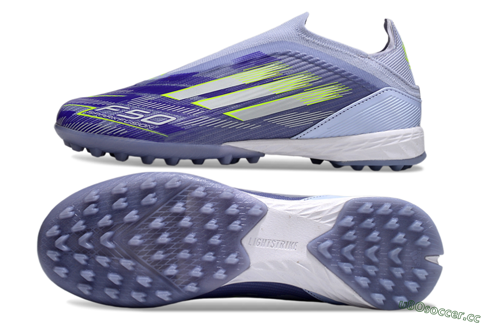 Unisex Adidas F50 Elite Laceless TF Artificial Turf Low-Tops Football Shoes - Blue/Yellow/Silver 1