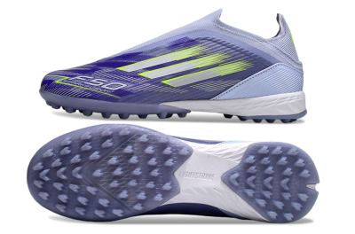 Unisex Adidas F50 Elite Laceless TF Artificial Turf Low-Tops Football Shoes - Blue/Yellow/Silver
