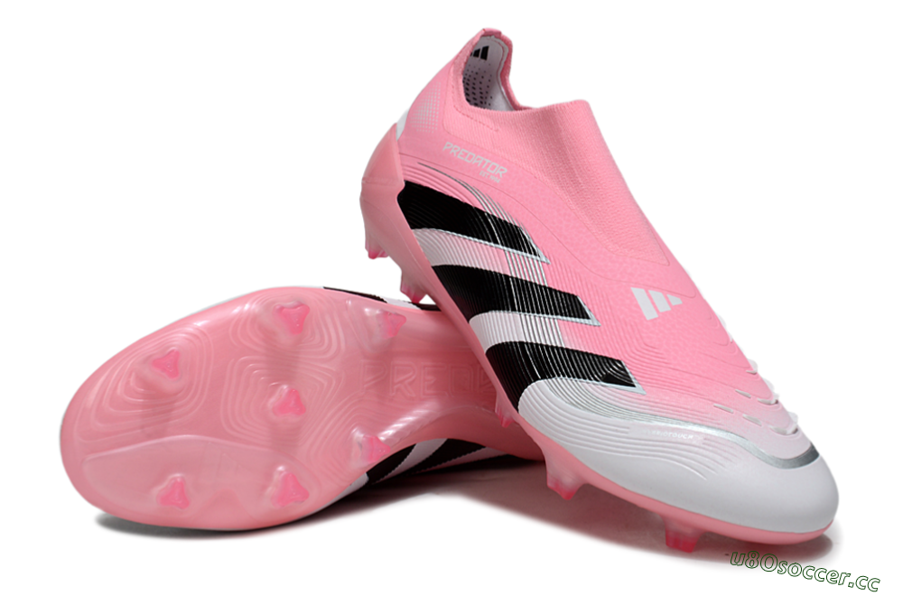 Unisex Adidas Predator 25 Elite Laceless FG Firm Ground Low-Tops Football Boots - Pink/White/Black 3