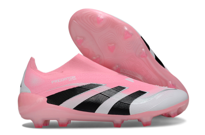 Unisex Adidas Predator 25 Elite Laceless FG Firm Ground Low-Tops Football Boots - Pink/White/Black