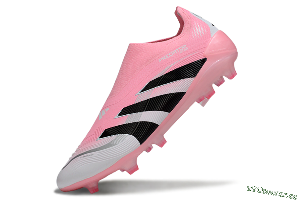 Unisex Adidas Predator 25 Elite Laceless FG Firm Ground Low-Tops Football Boots - Pink/White/Black 5