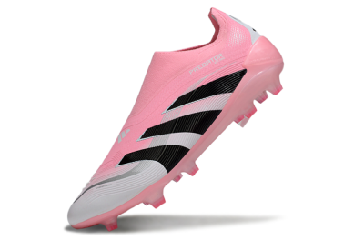 Unisex Adidas Predator 25 Elite Laceless FG Firm Ground Low-Tops Football Boots - Pink/White/Black