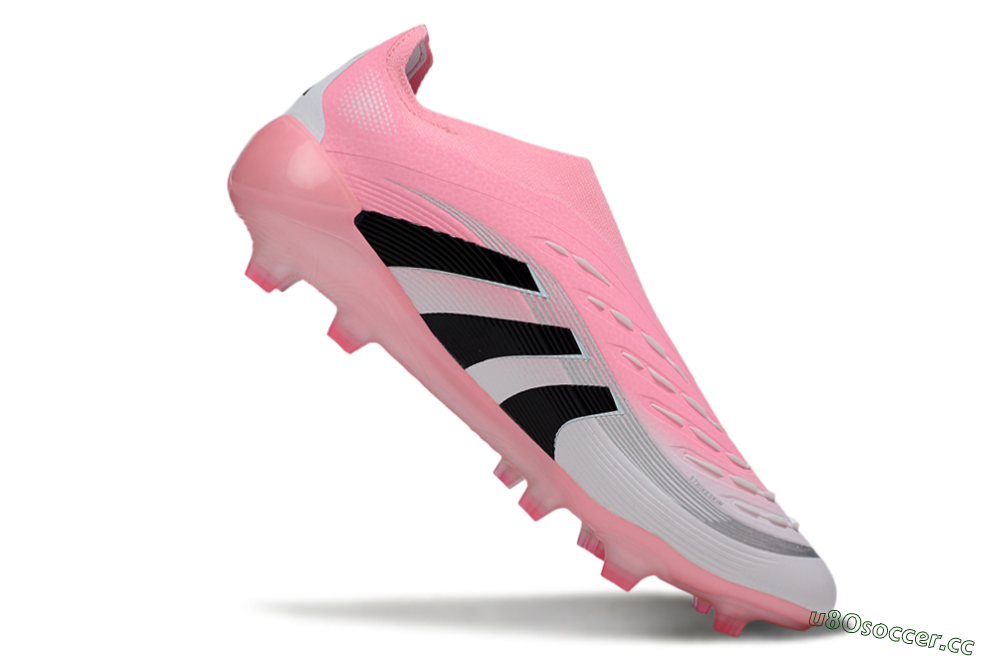 Unisex Adidas Predator 25 Elite Laceless FG Firm Ground Low-Tops Football Boots - Pink/White/Black 4