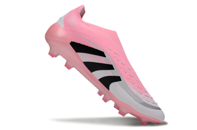 Unisex Adidas Predator 25 Elite Laceless FG Firm Ground Low-Tops Football Boots - Pink/White/Black