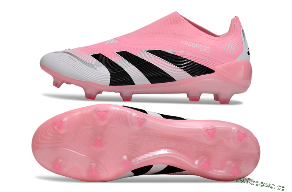 Unisex Adidas Predator 25 Elite Laceless FG Firm Ground Low-Tops Football Boots - Pink/White/Black 1