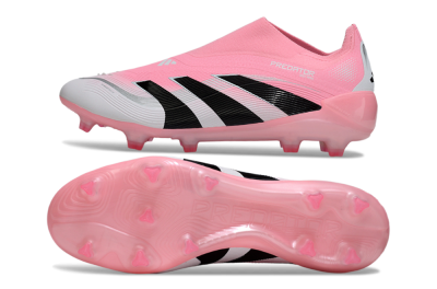 Unisex Adidas Predator 25 Elite Laceless FG Firm Ground Low-Tops Football Boots - Pink/White/Black