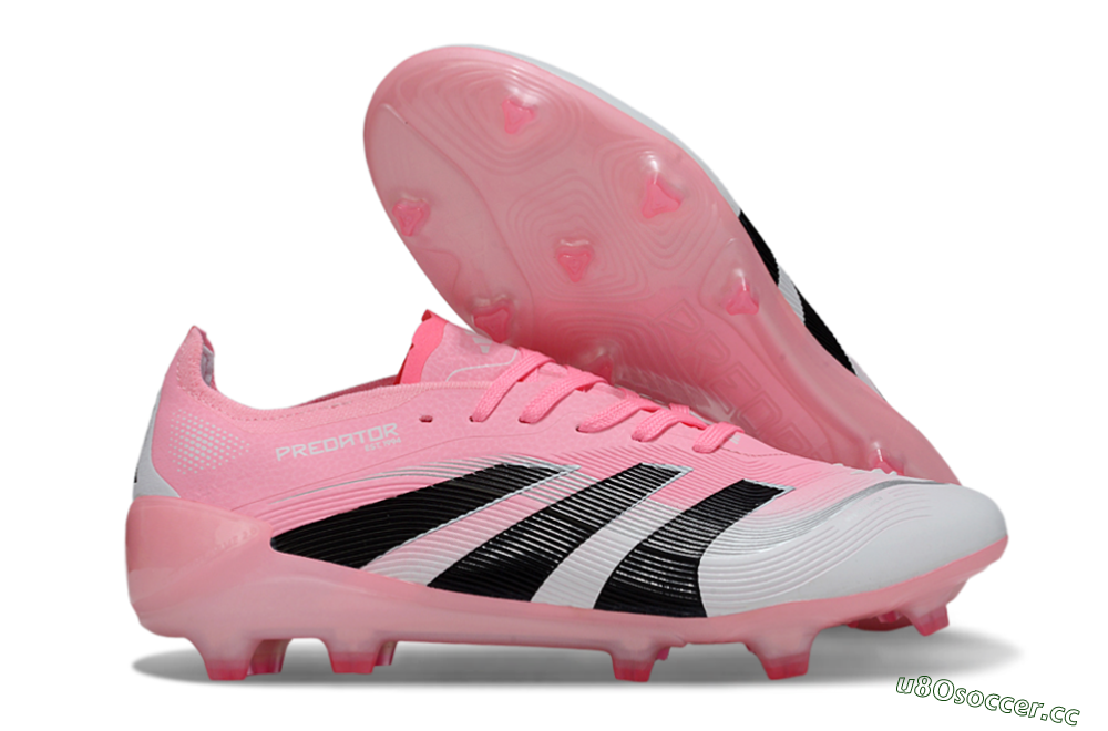 Unisex Adidas Predator 25 Elite FG Firm Ground Low-Tops Football Boots - Pink/White/Black 2