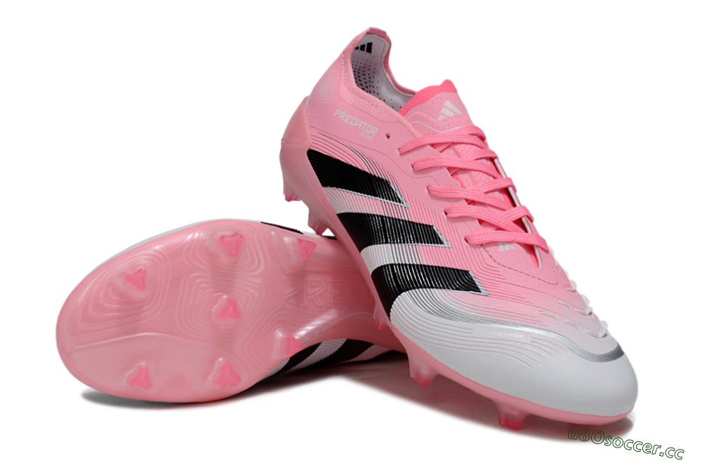 Unisex Adidas Predator 25 Elite FG Firm Ground Low-Tops Football Boots - Pink/White/Black 3