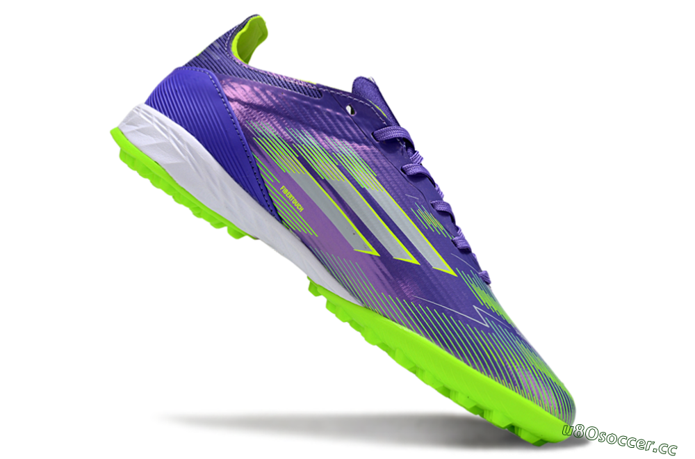 Unisex Adidas F50 Pro TF Artificial Turf Low-Tops Football Shoes - Purple/Yellow/Silver 5
