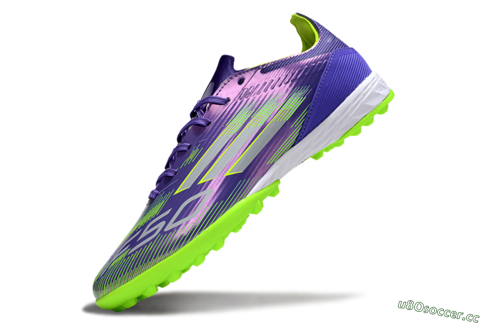 Unisex Adidas F50 Pro TF Artificial Turf Low-Tops Football Shoes - Purple/Yellow/Silver 6