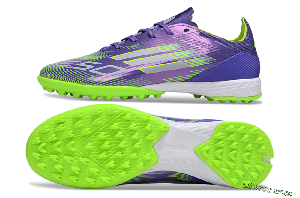Unisex Adidas F50 Pro TF Artificial Turf Low-Tops Football Shoes - Purple/Yellow/Silver 1