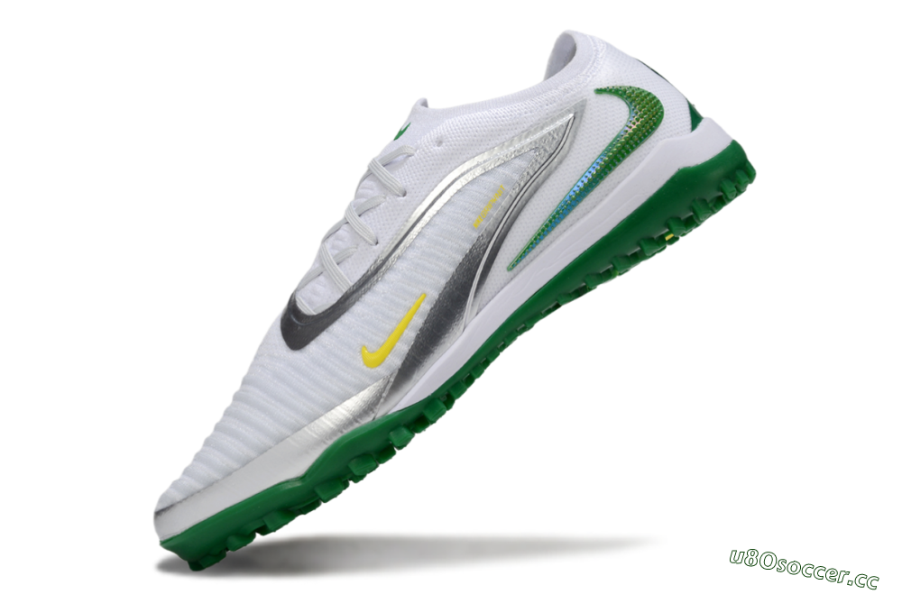 Men's Nike Phantom 6 Low Elite TF Artificial Turf Low-Tops Football Shoes - White/Silver/Yellow 5