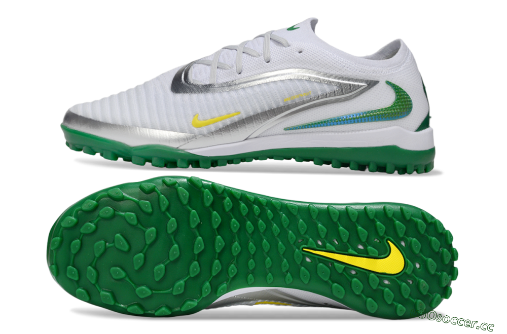 Men's Nike Phantom 6 Low Elite TF Artificial Turf Low-Tops Football Shoes - White/Silver/Yellow 1