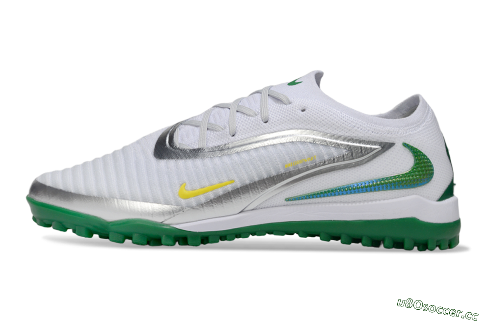 Men's Nike Phantom 6 Low Elite TF Artificial Turf Low-Tops Football Shoes - White/Silver/Yellow 0