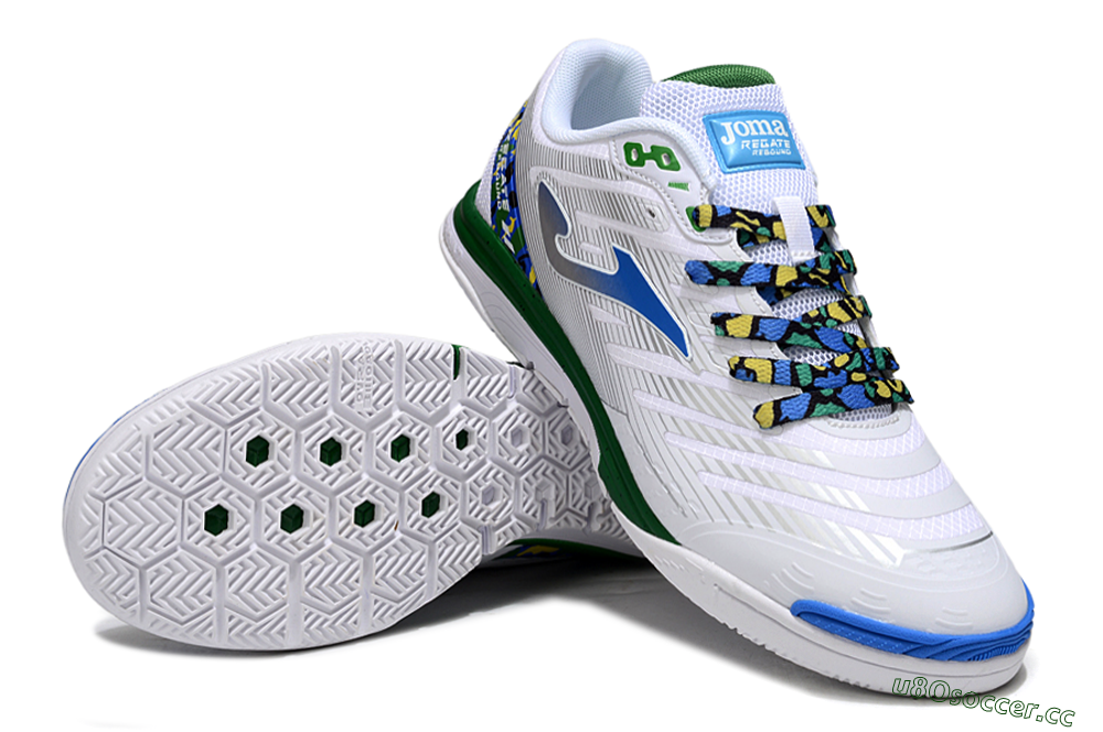 Men's Joma Top Flex IC Indoor & Futsal Low-Tops Football Shoes - White/Silver/Blue 3