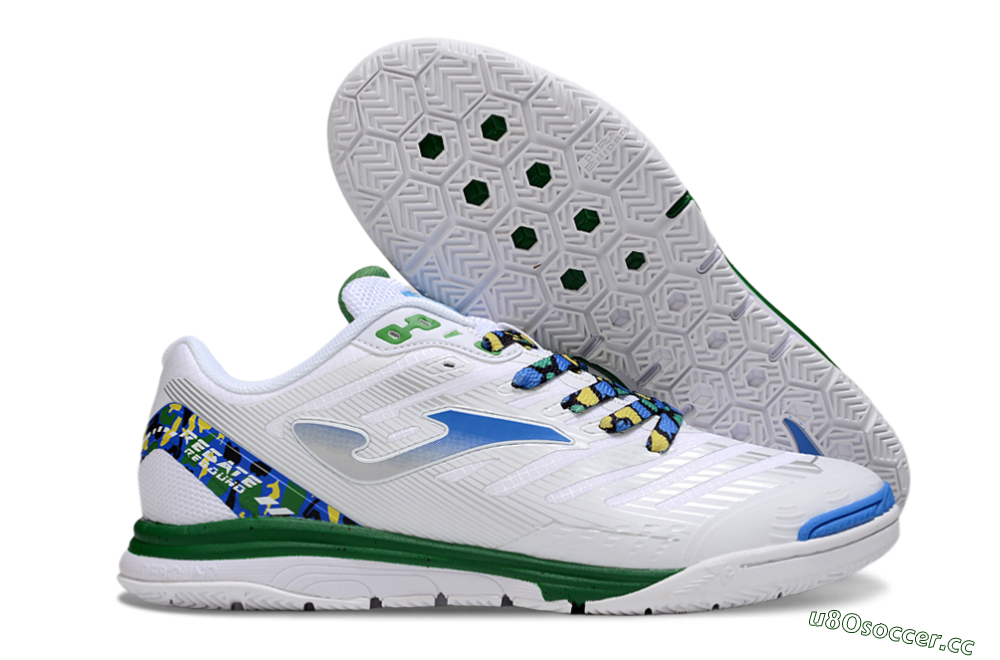 Men's Joma Top Flex IC Indoor & Futsal Low-Tops Football Shoes - White/Silver/Blue 2
