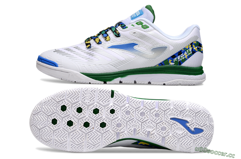 Men's Joma Top Flex IC Indoor & Futsal Low-Tops Football Shoes - White/Silver/Blue 1