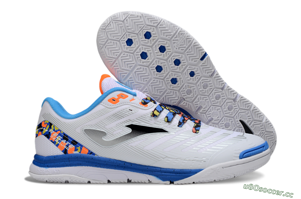 Men's Joma Top Flex IC Indoor & Futsal Low-Tops Football Shoes - White/Silver/Blue 2