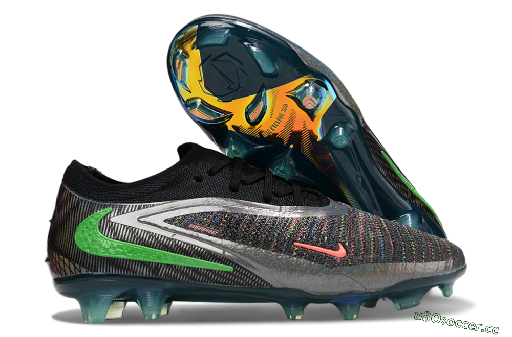 Unisex Nike Phantom 6 Low Elite FG Firm Ground Low-Tops Football Boots - Black/Silver/Yellow 2