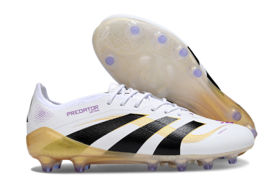Men's Adidas Predator 25 Elite AG Artificial Grass Low-Tops Football Boots - White/Black/Gold