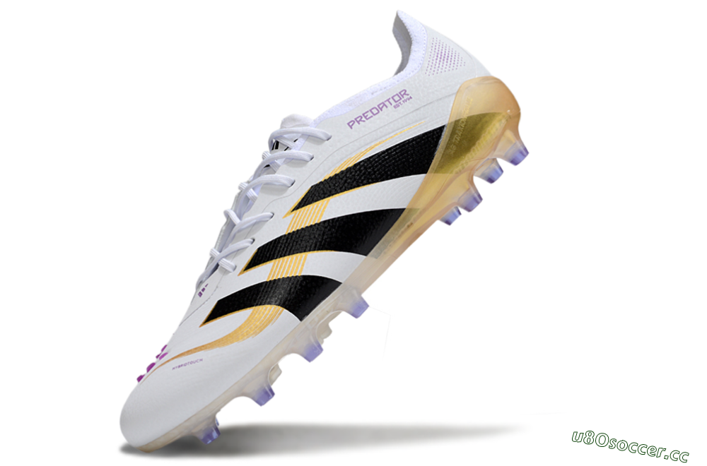 Men's Adidas Predator 25 Elite AG Artificial Grass Low-Tops Football Boots - White/Black/Gold 5