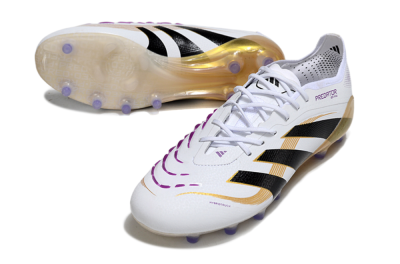 Men's Adidas Predator 25 Elite AG Artificial Grass Low-Tops Football Boots - White/Black/Gold