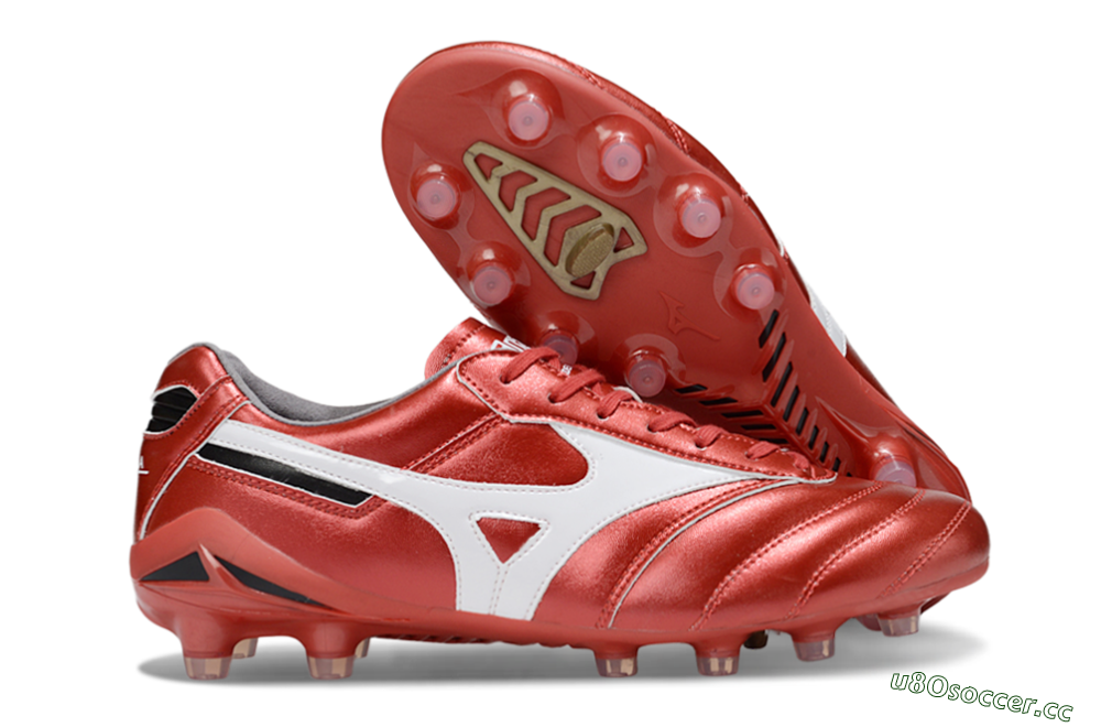 Men's Mizuno Morelia 2 FG Firm Ground Low-Tops Football Boots - Red/White 2