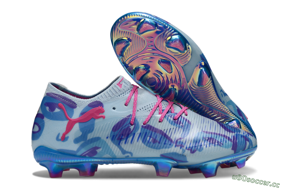 Men's Puma Future 8 Ultimate FG Firm Ground Low-Tops Football Boots - Blue/Pink/Black 2
