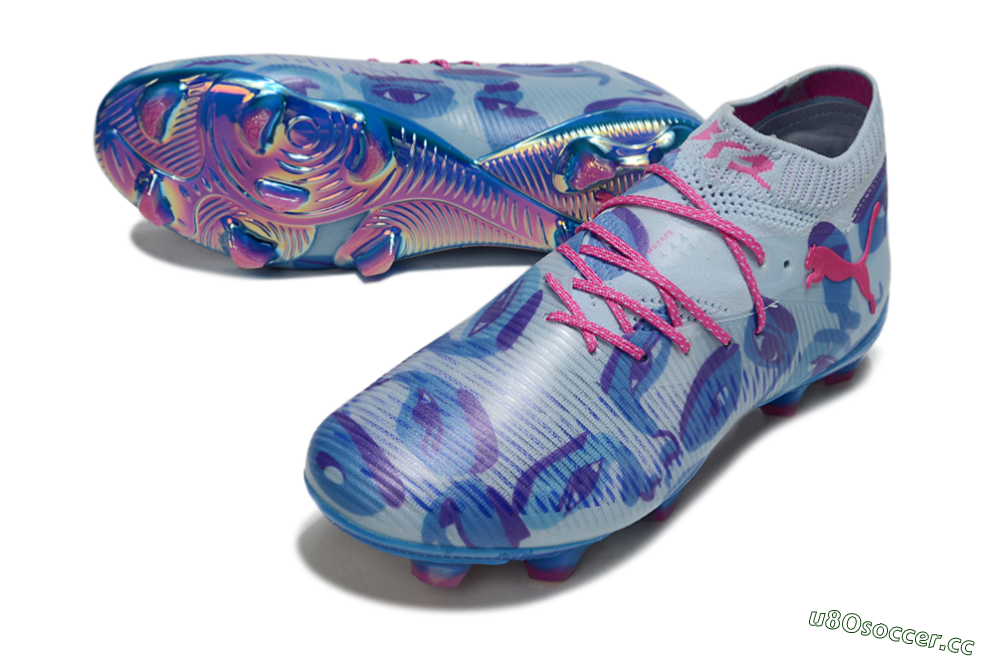 Men's Puma Future 8 Ultimate FG Firm Ground Low-Tops Football Boots - Blue/Pink/Black 3