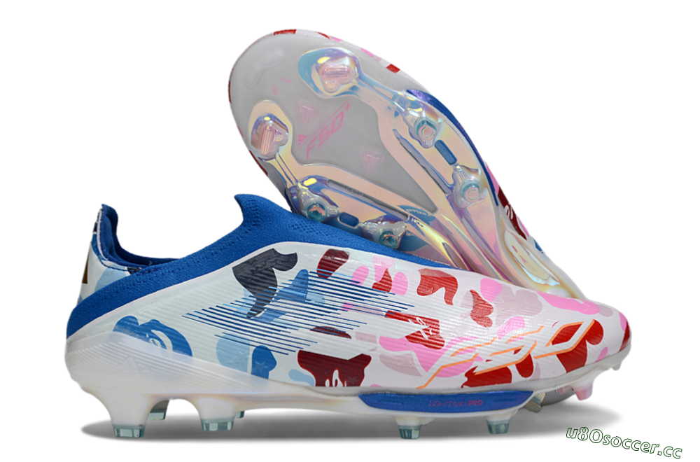 Men's Adidas F50+ Elite Lightstrike Laceless FG Firm Ground Low-Tops Football Boots - Pink/Red/Blue 2