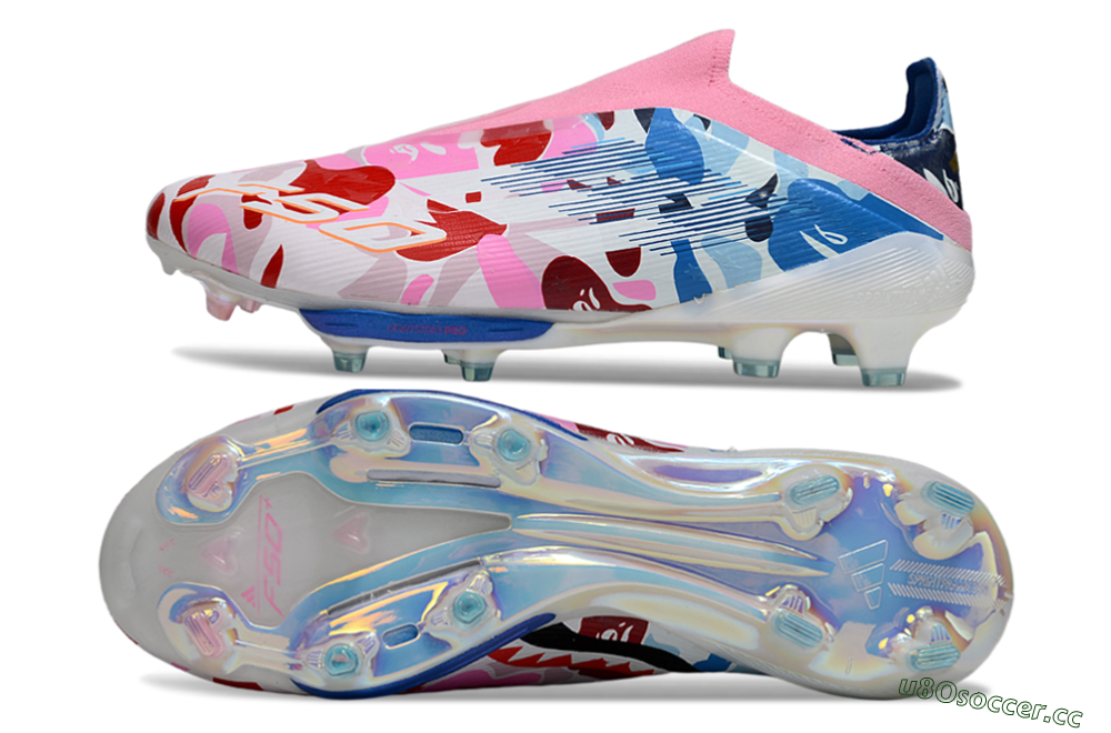 Men's Adidas F50+ Elite Lightstrike Laceless FG Firm Ground Low-Tops Football Boots - Pink/Red/Blue 1