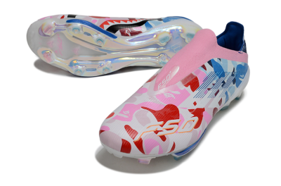 Men's Adidas F50+ Elite Lightstrike Laceless FG Firm Ground Low-Tops Football Boots - Pink/Red/Blue