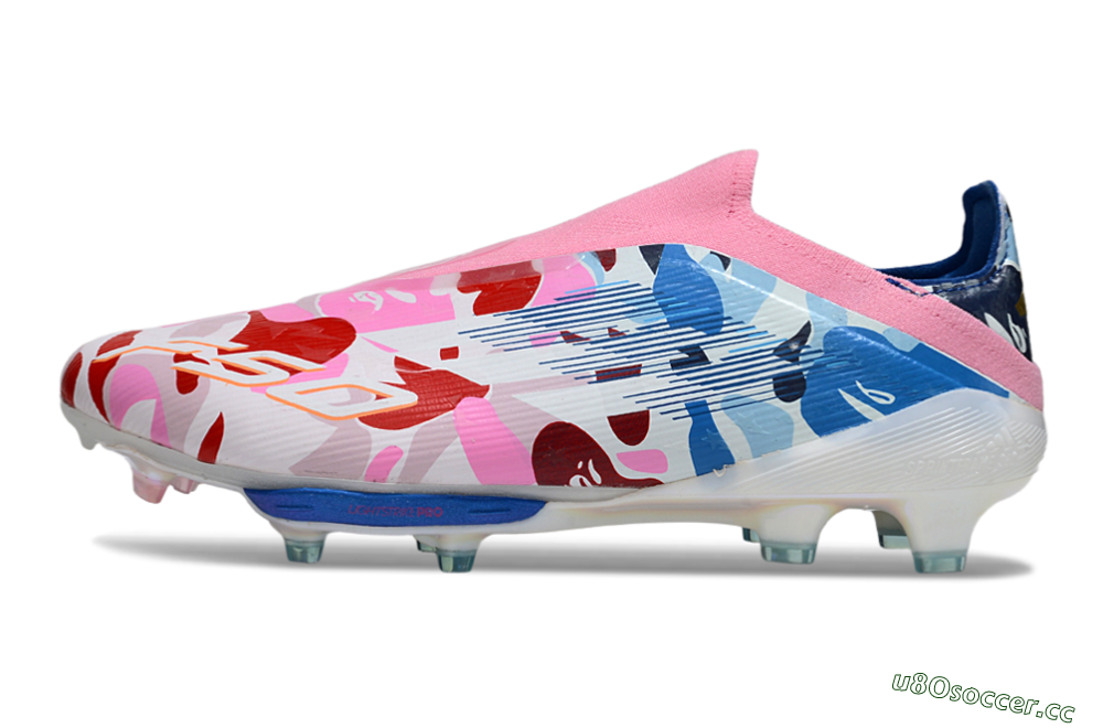 Men's Adidas F50+ Elite Lightstrike Laceless FG Firm Ground Low-Tops Football Boots - Pink/Red/Blue 0
