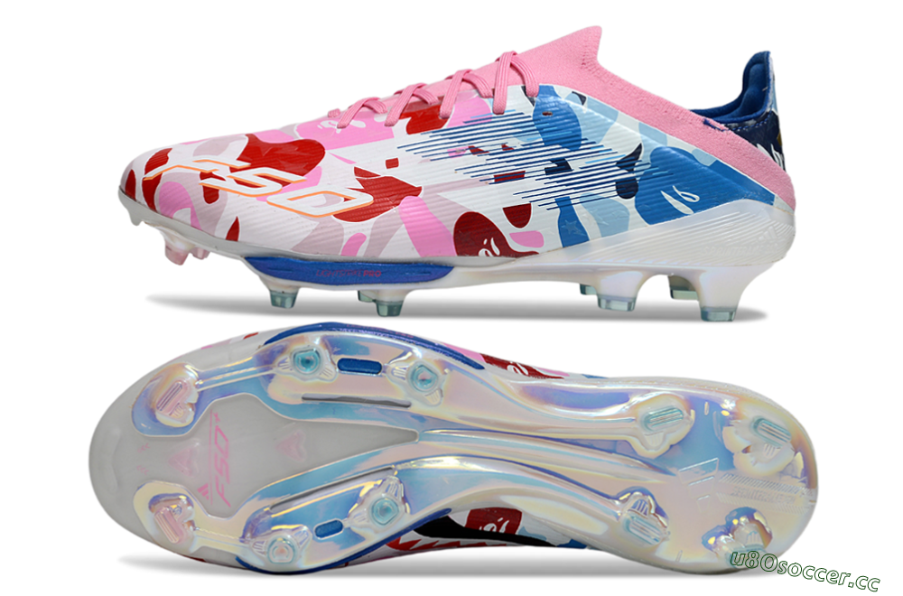 Men's Adidas F50+ Elite Lightstrike Pro FG Firm Ground Low-Tops Football Boots - Pink/Red/Blue 1