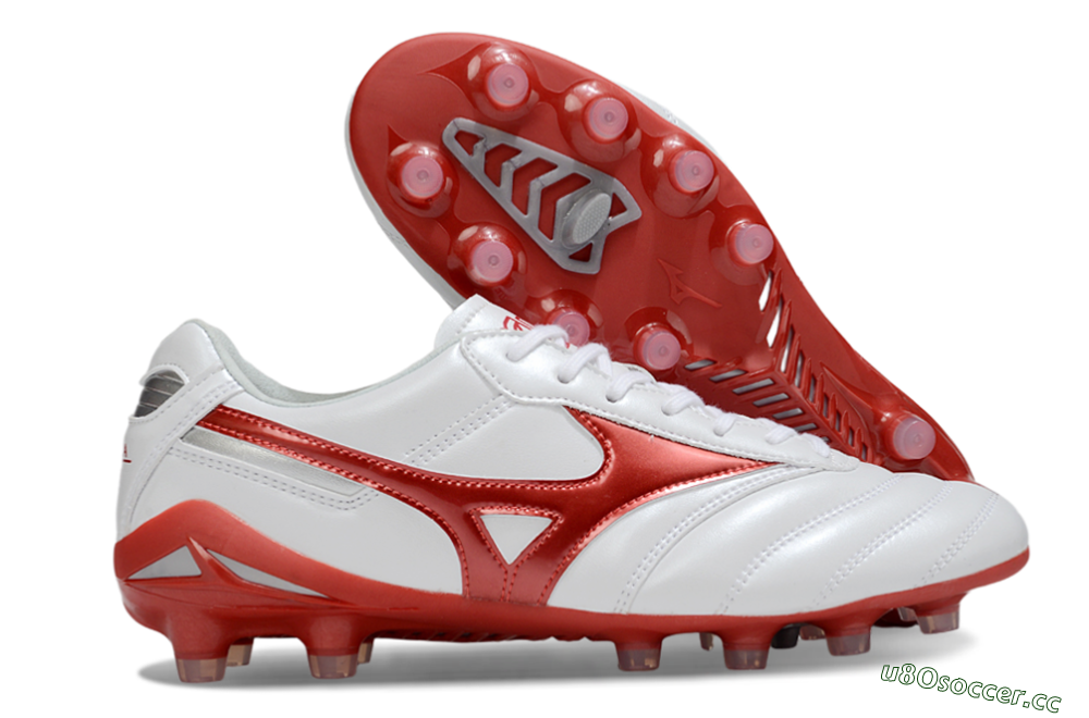 Men's Mizuno Morelia 2 FG Firm Ground Low-Tops Football Boots - White/Red 2