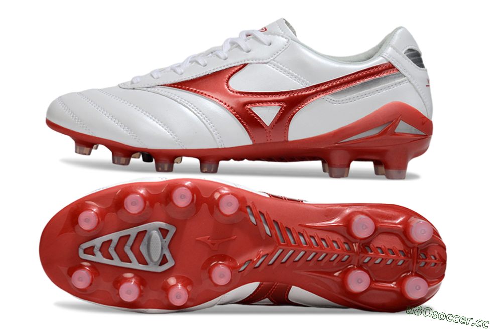 Men's Mizuno Morelia 2 FG Firm Ground Low-Tops Football Boots - White/Red 1