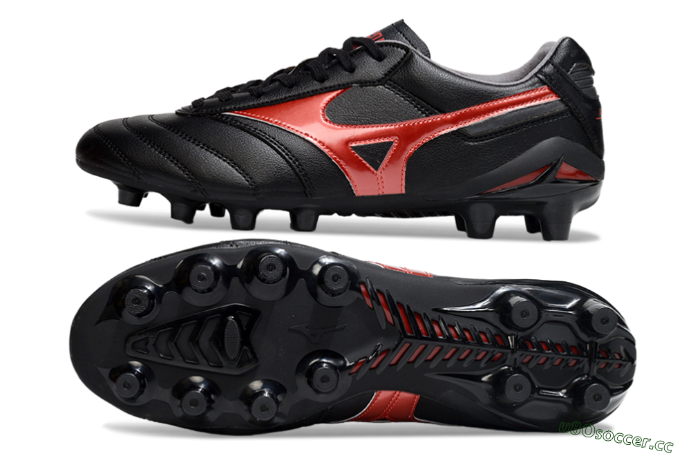 Men's Mizuno Morelia 2 FG Firm Ground Low-Tops Football Boots - Black/Red 1