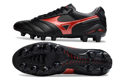 Men's Mizuno Morelia 2 FG Firm Ground Low-Tops Football Boots - Black/Red